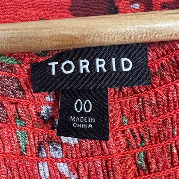 Torrid Women's 00 (M/10) Floral Smocked Gauze Sleeveless Peplum Boho Tank Top - Picture 7 of 12